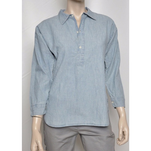 Ralph Lauren 1/2 Button Down 3/4 Sleeve Denim Shirt Top Indigo 4/10/12 Nwt $89 - Picture 4 of 7